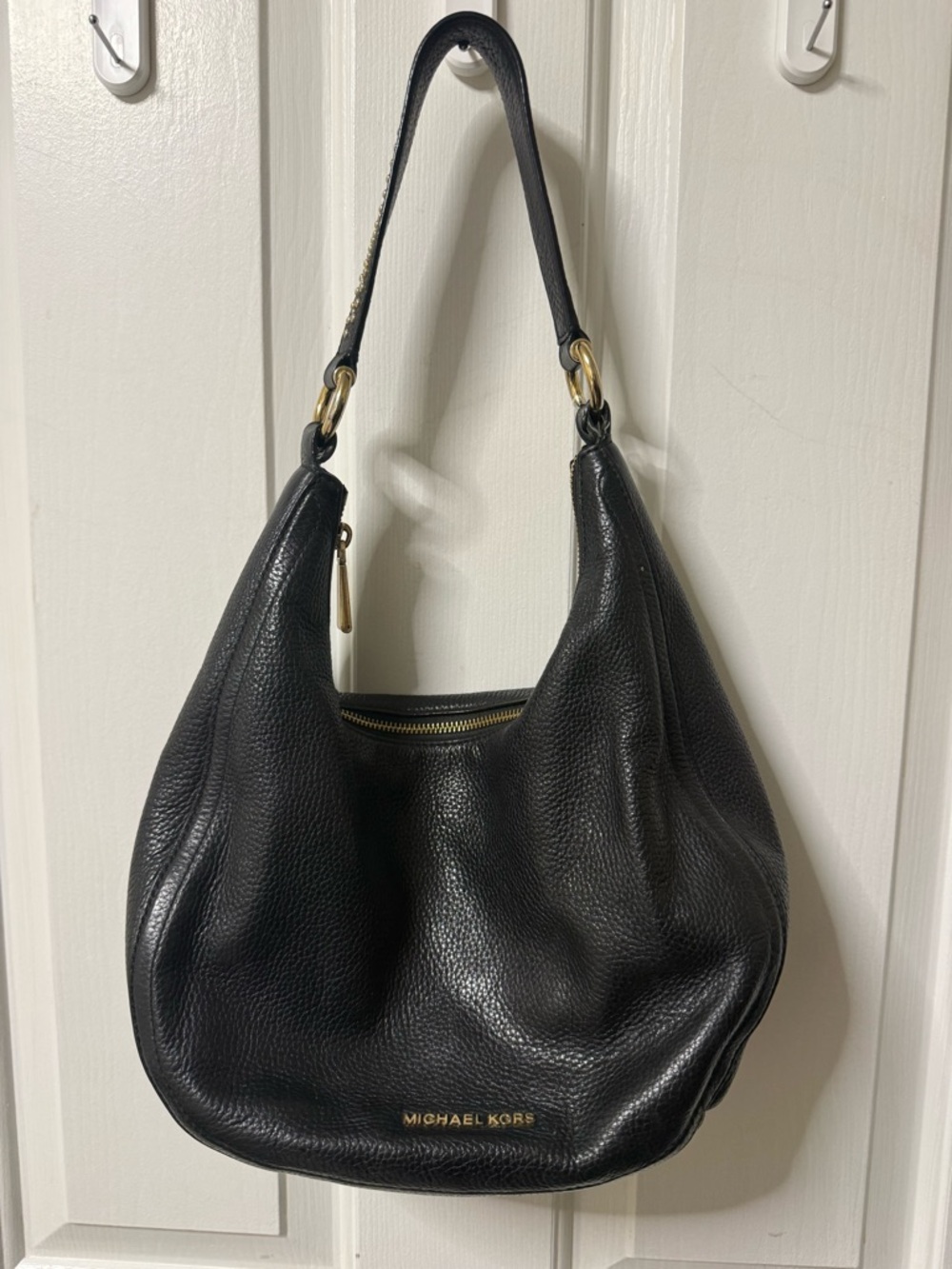 Michael Kors Black Pebbled Leather Hobo with Gold Hardware